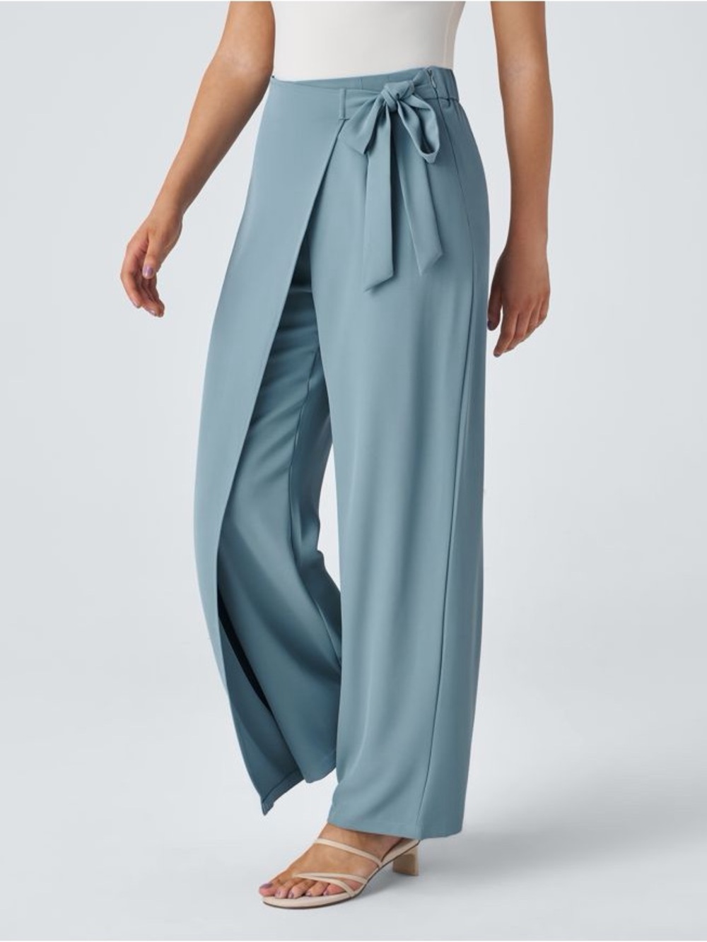 Halara Womens Light Blue Tie-Waist Draped Pants - Picture 3 of 6